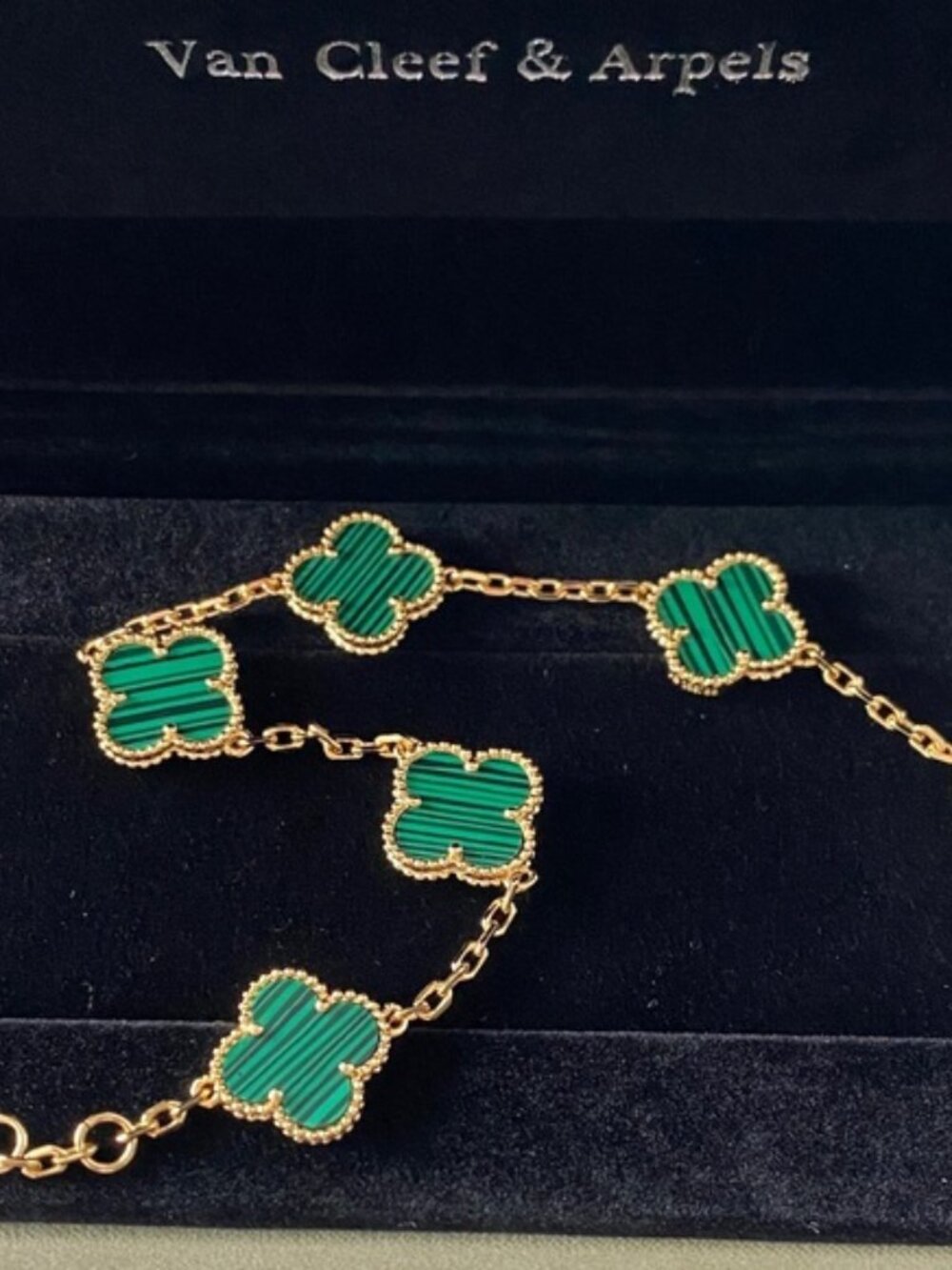 Van Cleef & Arpels Gold Bracelet with Green Alhambra Motifs